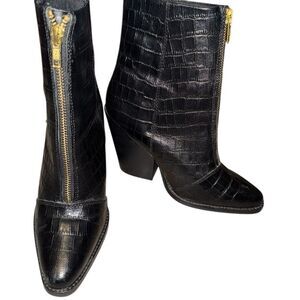 ASOS Black Patent Croc Embossed Vegan Boots Zipper Front Size 3 (US size 5)